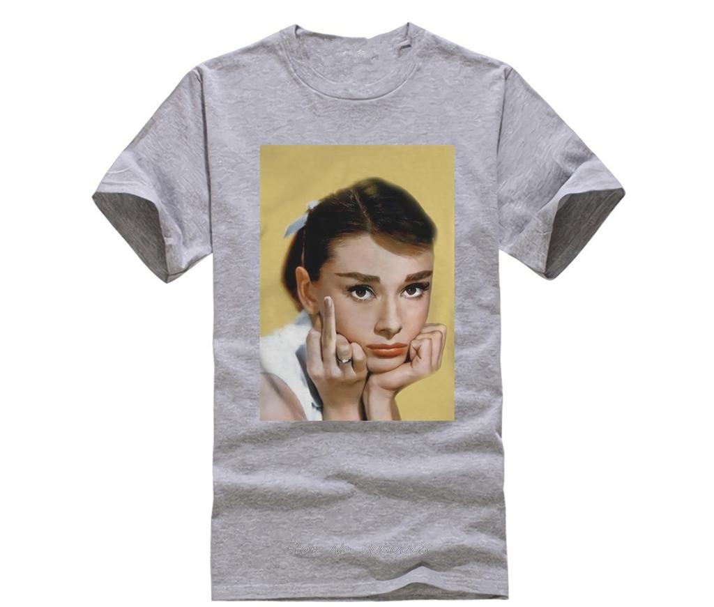 Heißes Unisex Spaß Lässiges Print T-Shirt Lustige Audrey Hepburn Mittelfinger Farbe Unisex T-Shirt Sommer Baumwolle T-Shirt