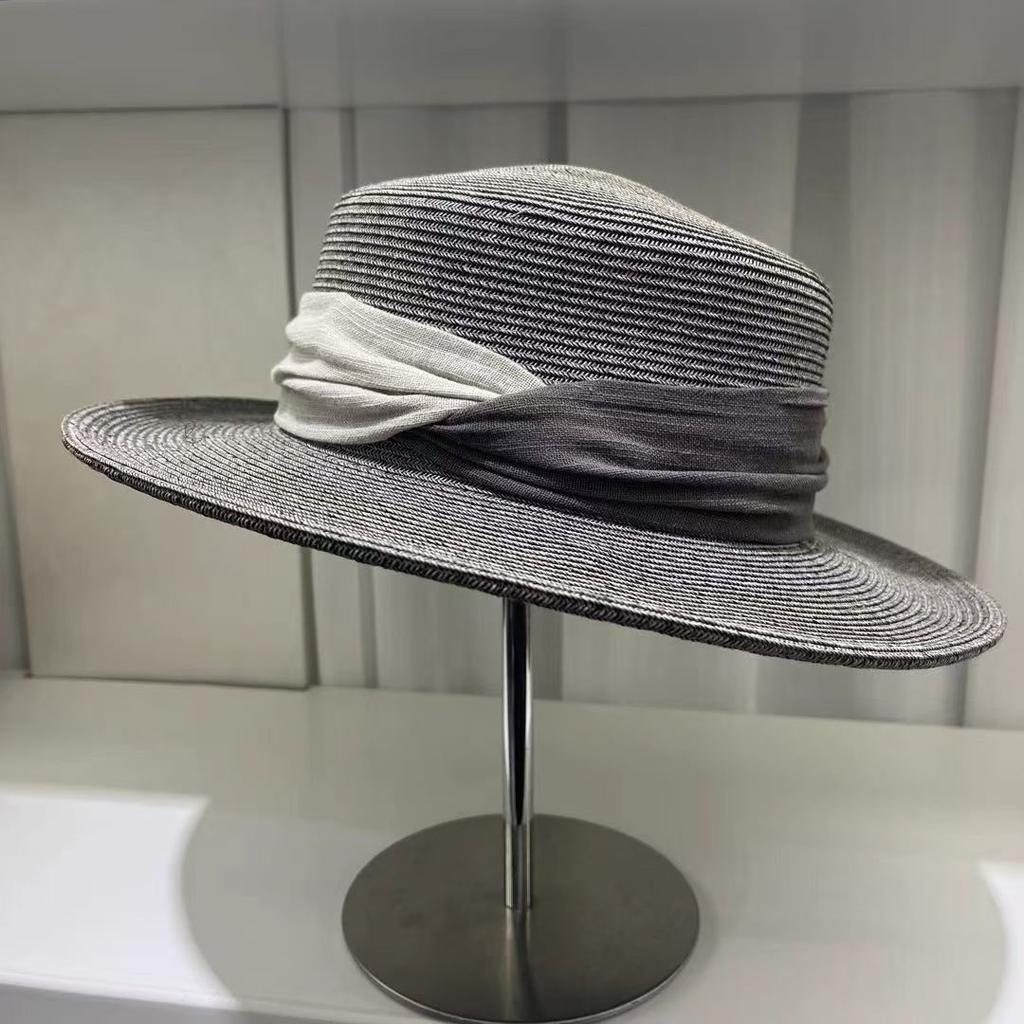 Flat top straw hat summer vacation seaside Panama straw hat French beach hat straw shading sun protection hat
