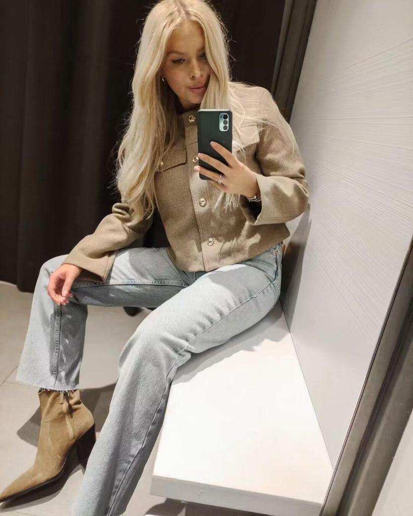 Women's European & American Style Pocket Decor Short Cardigan for Autumn & Spring