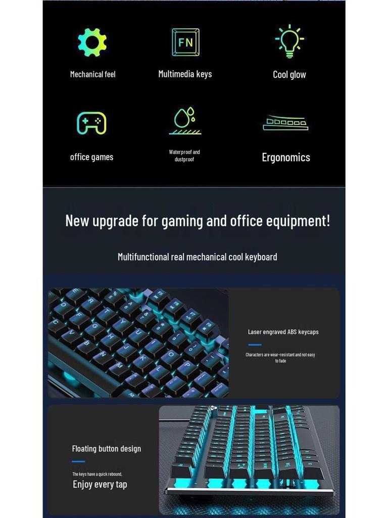 Wired Silent Mechanical Feel Keyboard & Mouse Set for Computers & Gaming - Three-Piece Kit