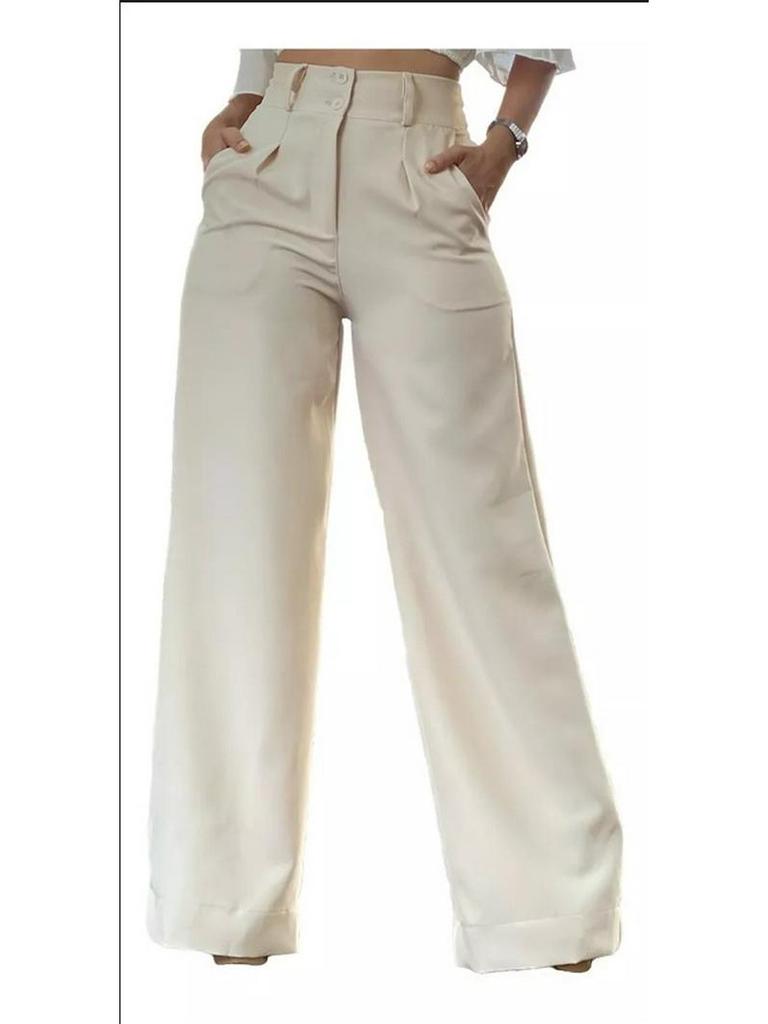 2024 Autumn Women's High Waist Wide-Leg Pants: Drapey, Slimming, Casual 2-Button Trousers