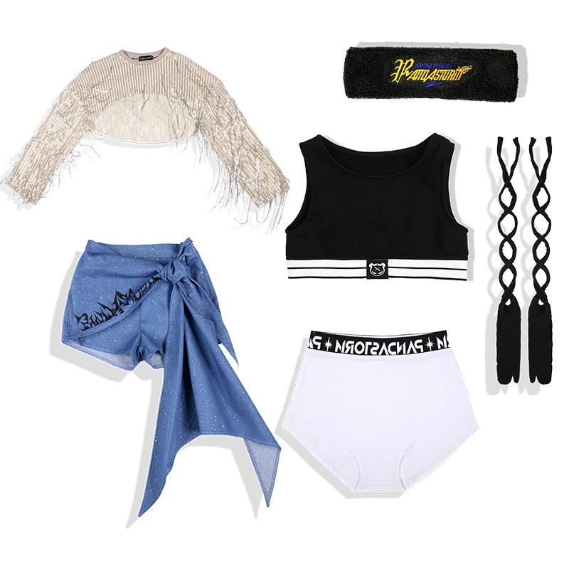 Girls' Sequin Tassel Jazz Dance Outfit - Mesh Long Sleeve & Pants Set for Street & Performance