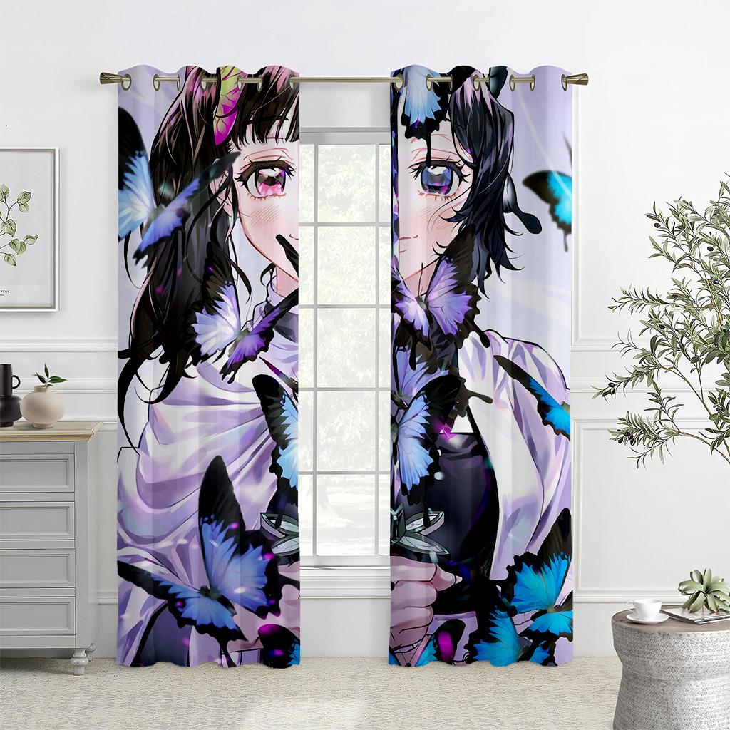 2PCS Japan's Popular Anime Pattern Printed Curtains, Animation, Children's Room Pole Pocket Decorative Curtains