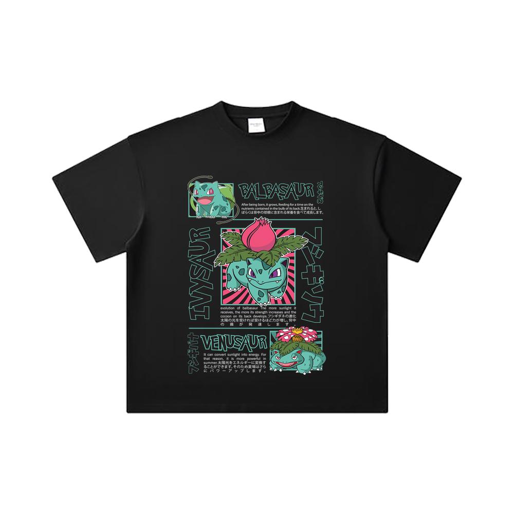 260 GSM Double Yarn 32 Count 100% Cotton Pokemon V4 Balbasaur Print Unisex Heavy Cotton T Shirt