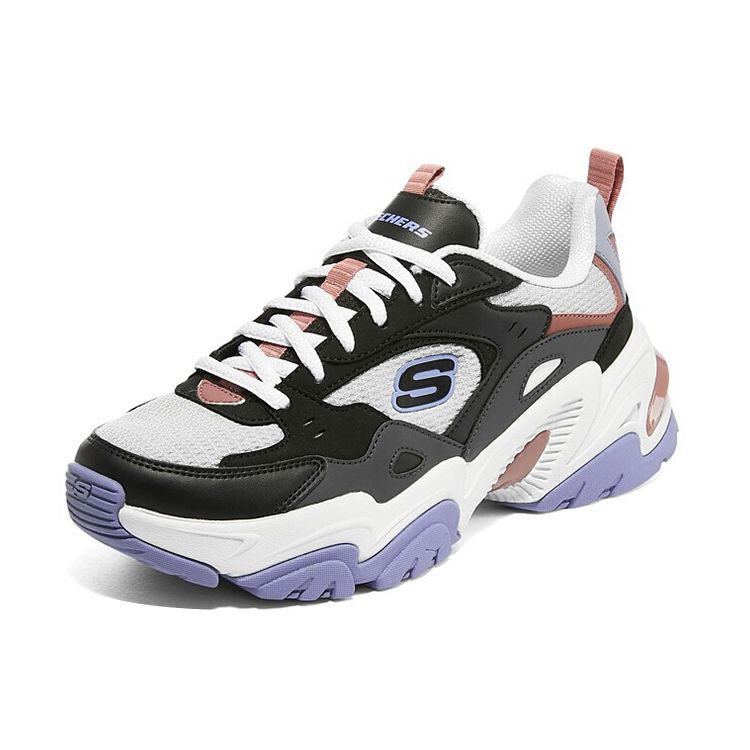 Skechers Stamina V2 Mesh Synthetic Leather Casual Retro Low Top Dad Shoes Women Sneaker Black White Purple 149909-BKMT