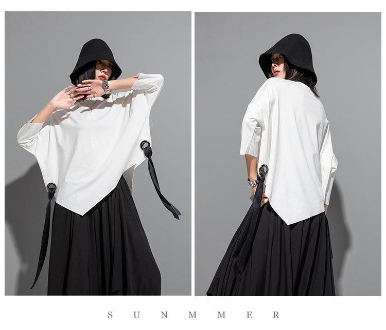 European & American Summer Eyelet Bat Sleeve T-Shirt - Dark Aunt Style Women's Casual Top