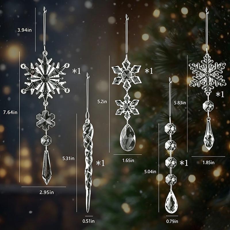 2026 Snowflake Icicle Pendant Set: Transparent Acrylic Christmas Ornaments