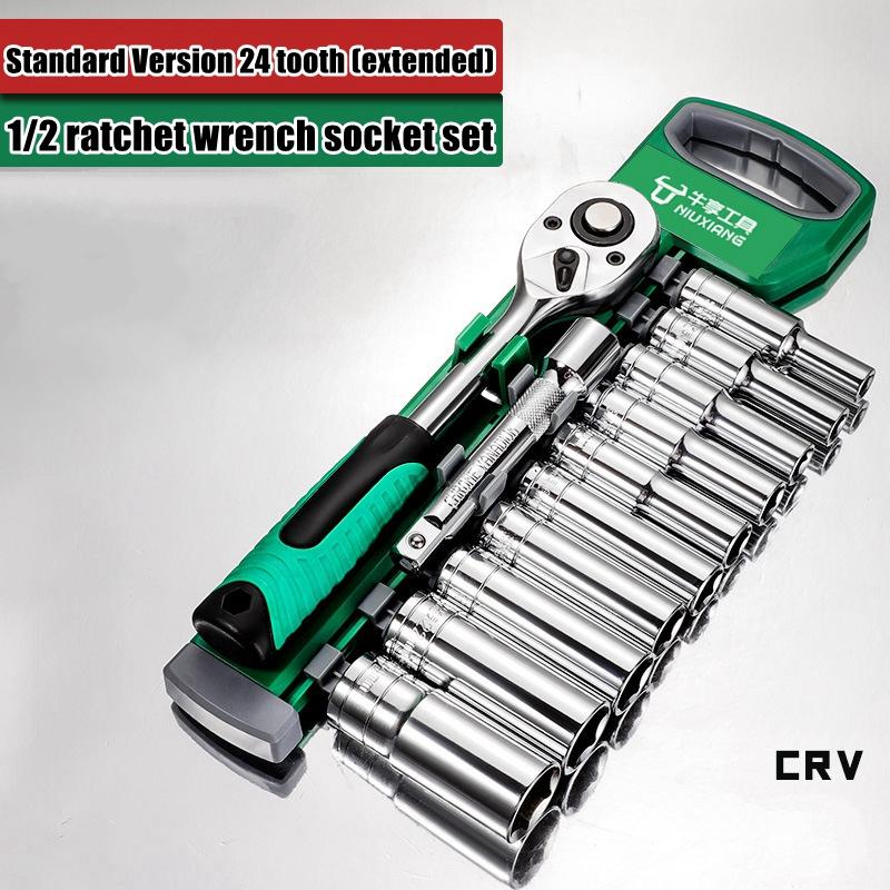 Drive Socket Set 1/4"-3/8"-1/2",CR-V Metric and Imperial Sockets with Quick-Release Ratchet Wrench,pro model 72 teeth, Sockets