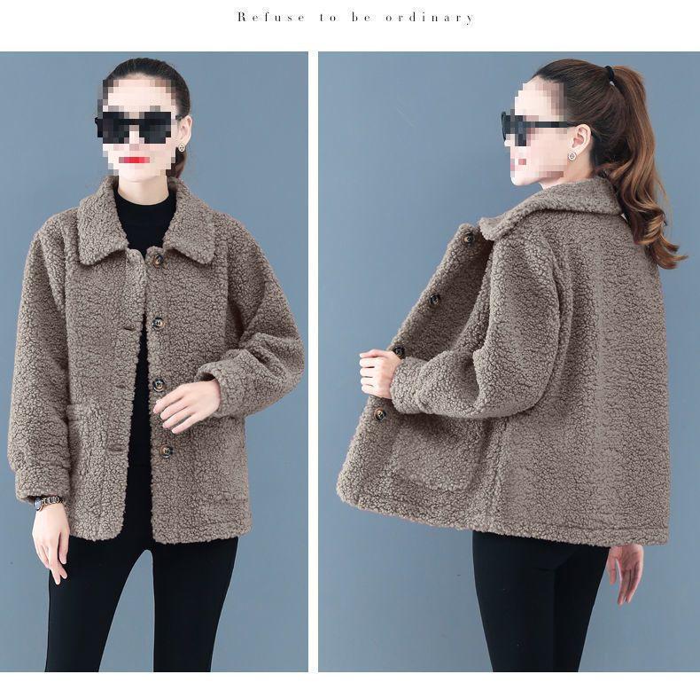 Damen Plus Size Lammwoll-Fleecejacke - Frühling/Herbst Lockerer Sitz Pelzoberteil