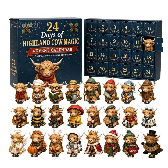 Egyedi Karácsonyi Ajándékok Neki Varázslatos Állat Adventi Naptár, 24 Napos Highland Szarvasmarha/Macska/Bárány/Vörös Madár Akril Dísztárgy Készlet, Rusztikus Ünnepi Díszek F