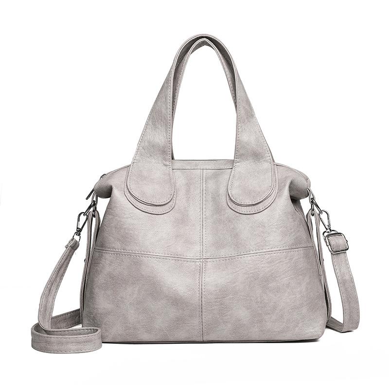 

Большая вместительная многослойная сумка через плечо с мягкой кожаной сумкой-тоут для матери светло-серый