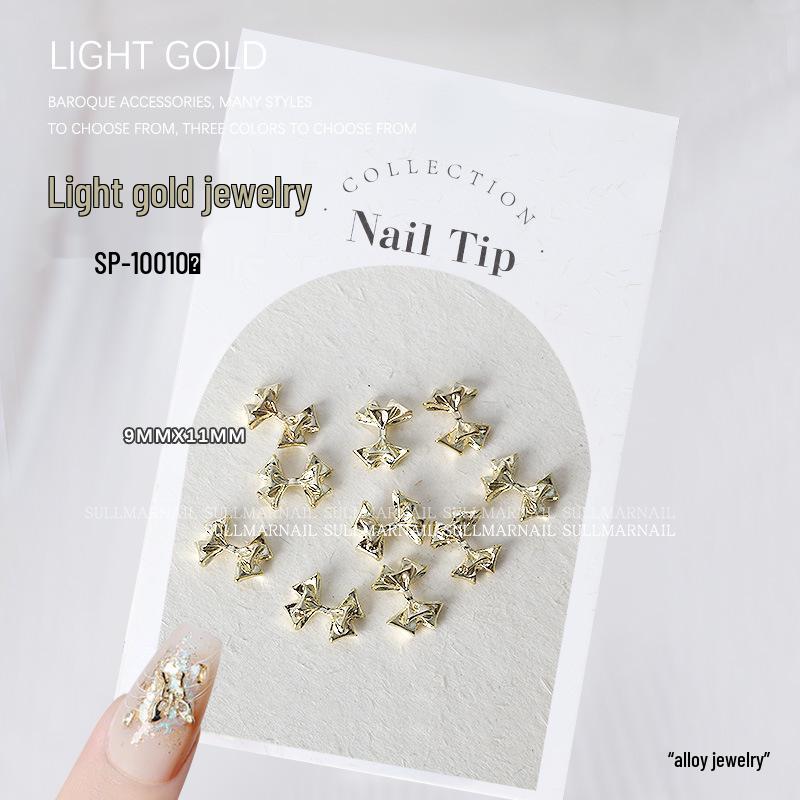 Golden Butterfly 3D Nail Art Set - 10 Pieces of Light Gold Ribbon Bow Decorations
