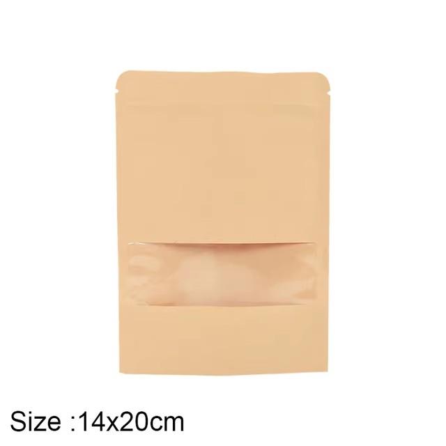 

10 шт. крафт-бумага пакеты с застежкой-молнией и окошком еда закуски чай самозапечатывающийся мешок для хранения свадьба дом конфеты подарки упаковочный мешок 14*20cm