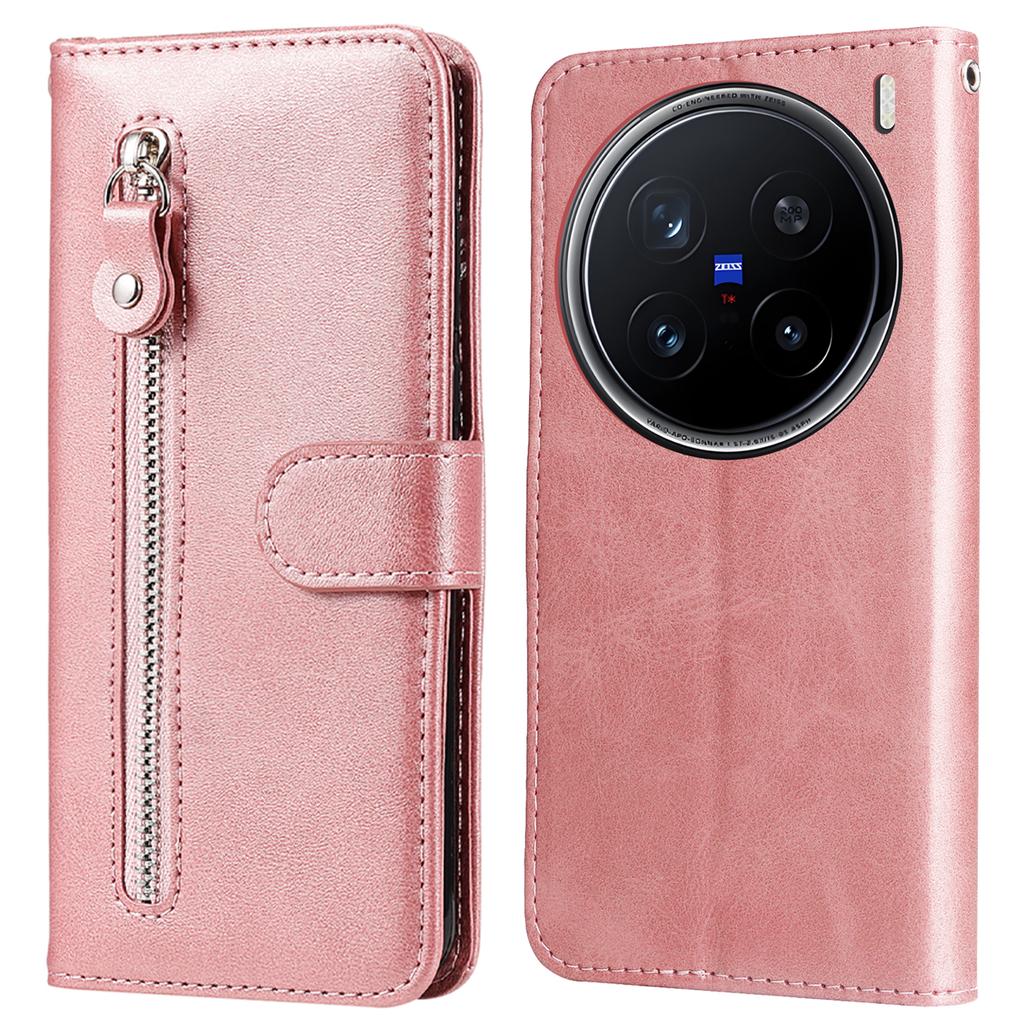 For Vivo X200 Pro 5G Case Zipper Wallet Calf Texture PU Leather Phone Cover