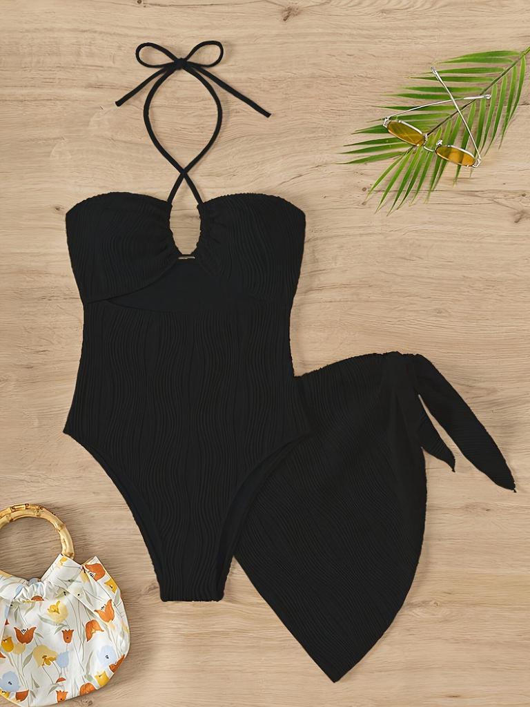 European & American Sexy Ribbed Hollow-Out Backless One-Piece Swimsuit for Women