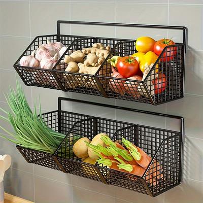 1pc Wall-Mount Basket – Multipurpose for Garlic/Onions/Veggies – Durable Bins – Ideal for Small Kitchen/Bathroom Storage