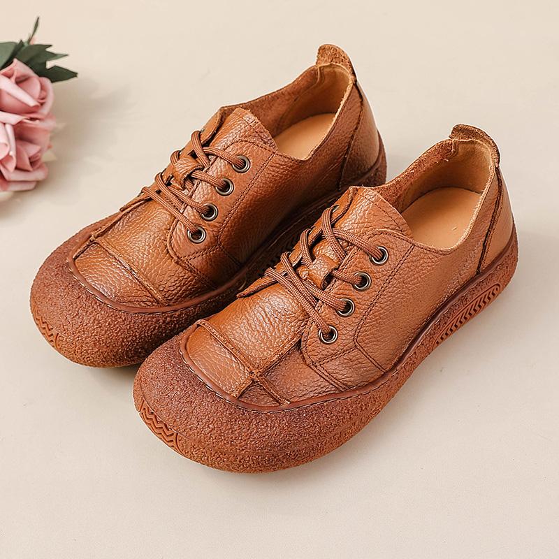Fashion New Retro Anti Collision Oxfords Flats Women's Genuine Leather Walking Shoes Woman Laced Up Non Slip Soft Casual Moccasins Nurse