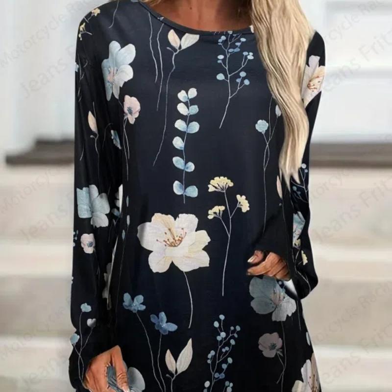 T-shirts à manches longues imprimés floraux 3D Harajuku pour femmes, hauts tendance, tuniques pour dames