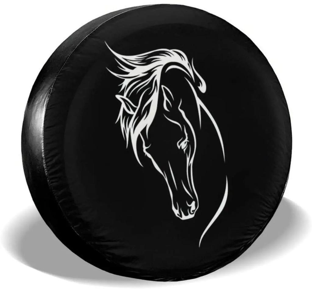 Horse Head Spare Tire Cover Waterproof Dust-Proof UV Sun Wheel Tire Cover Fit for Car,Trailer, 15 Inch