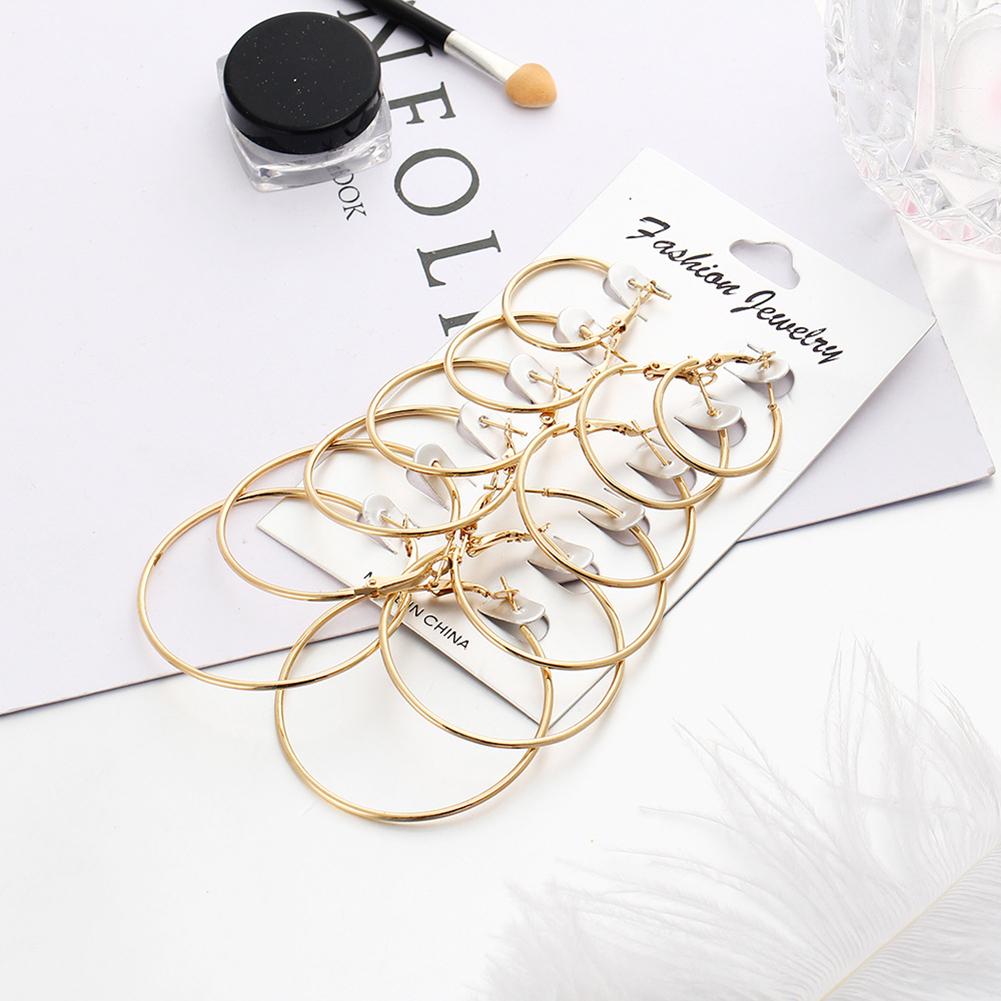 6 Pairs Women Fashion Simple Rock Exaggeration Circle Hoop Earrings Set Punk Hoop Earrings
