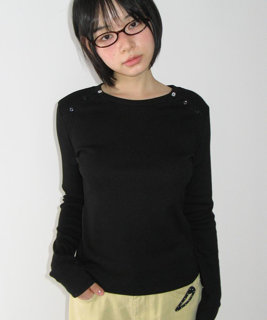 RONRON Button Shoulder Slim Fit Long Sleeve Black