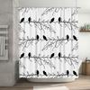 Modern White Shower Curtain with Black Bird Pattern for Bathroom Decor Perfect Fit Size 180x240cm