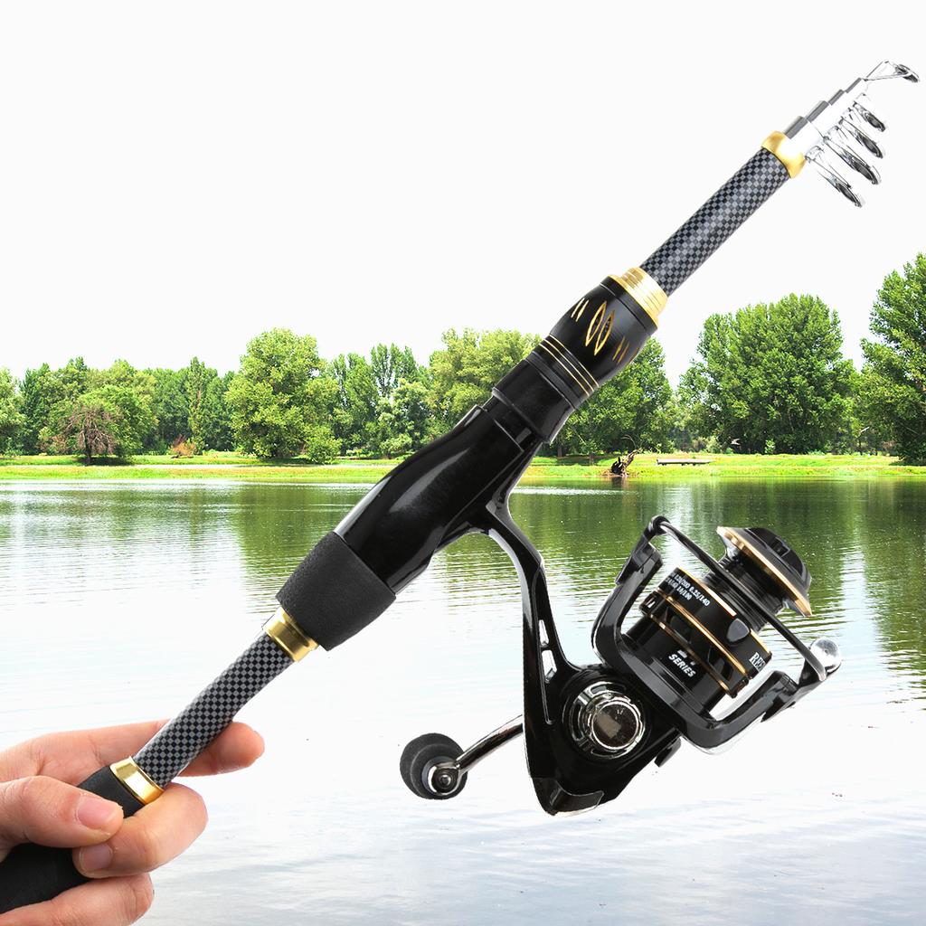 Fiskeredskap Set 5.2:Spinnrulle med 1 utväxling 1,8/2,1m Teleskopiskt fiskespö Paket med betestillbehör för sötvatten och saltvatten