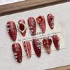 Red Cat Eye Short Almond Manicure: Handmade High-End Fake Nail Tips for New Year