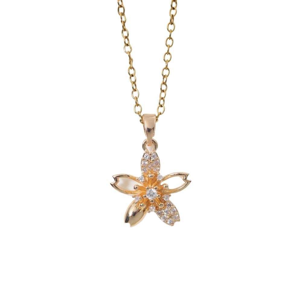 Modische Zirkonia Kirschblüten Anhänger Halskette, Zierlicher Blumenschmuck für Damen