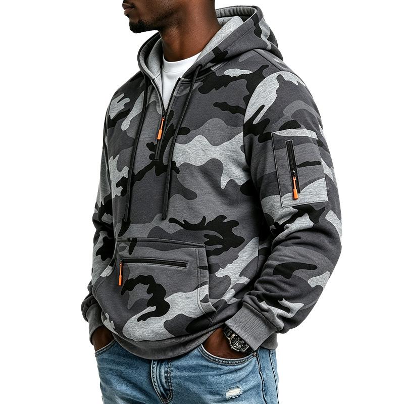 Taktisches Fleece-Kapuzensweatshirt für den Außenbereich mit Camouflage-Muster und Taschen