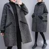 Palton Cocoon Larg de Iarnă pentru Femei Plus Size, Stil Coreean, cu Glugă, la Modă, Gros, cu Fleece, Îmbrăcăminte Exterioară din Fibră de Poliester