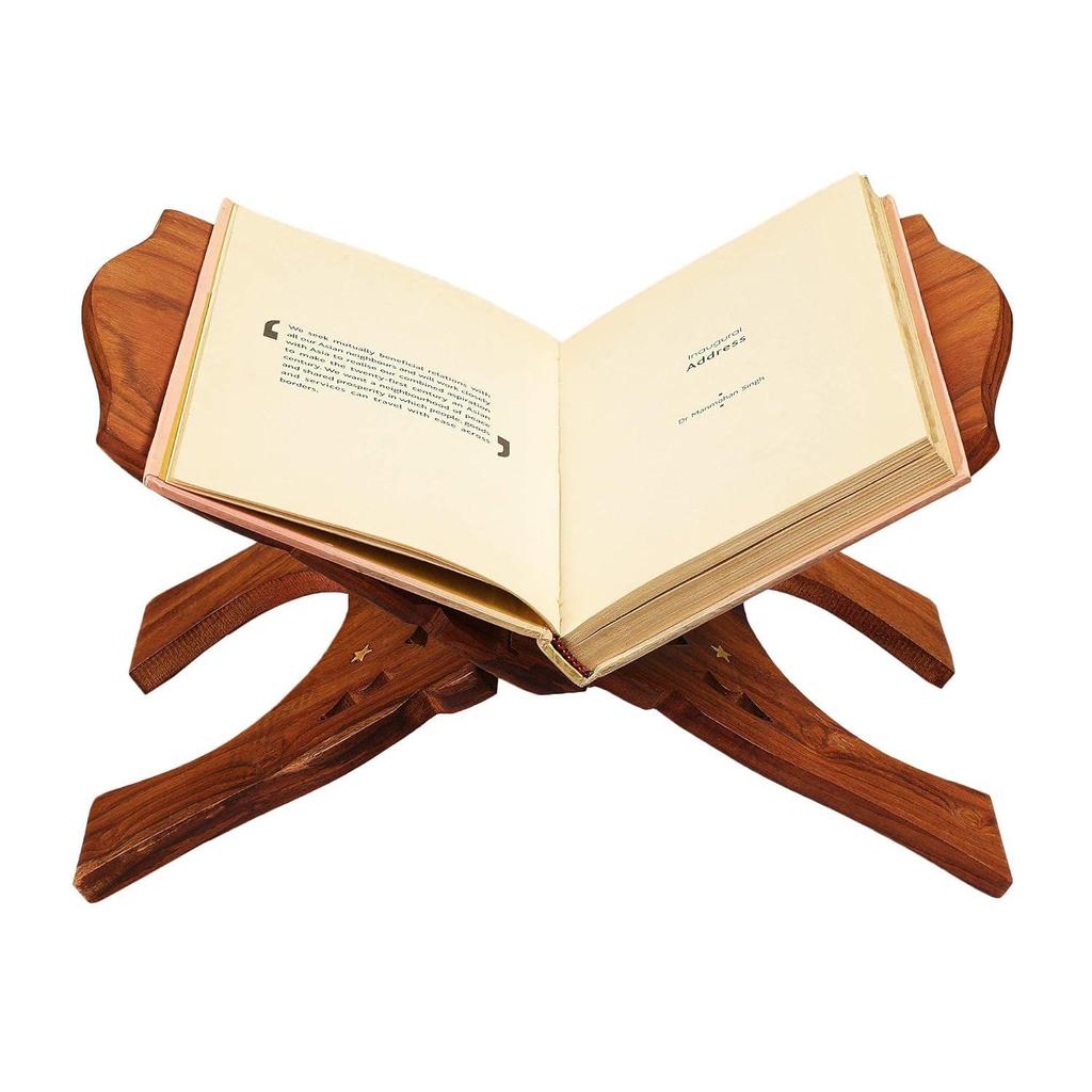 Wooden Hand Carved Holy Book Stand Brown 15x7 inch