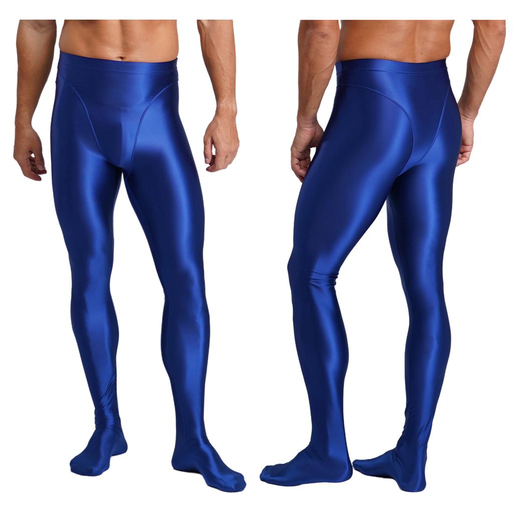 Mens Glossy Stretchy High Waist Fake Two Piece Tights Pants Leggings Yoga Wear