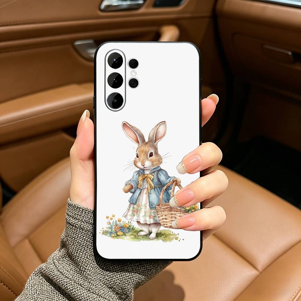 Cute R-Rabbit P-Peter Black Soft Silicone Phone Case for Samsung Ultra S25, S24, S21, S22, S23, S30, Plus, FE, Lite