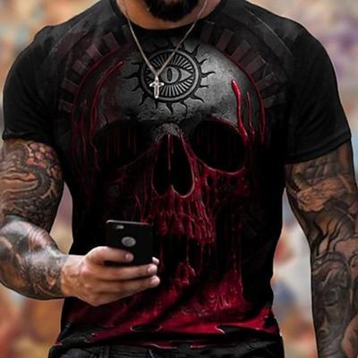 Skull Gothic Mens 3D Shirt For Halloween | Black Summer Men'S Tee Graphic Crew Neck Red Green 3D Print Plus Size Casual Daily Short Sleeve Clothing