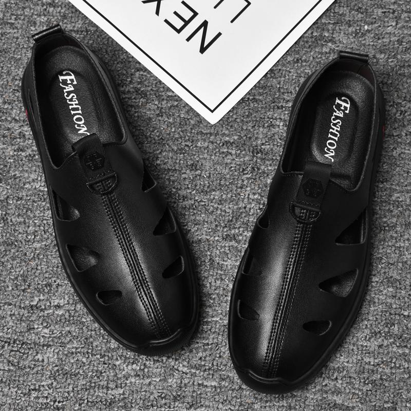 Классические сандалии мужские из натуральной кожи с выемками повседневная обувь удобная однотонная мужская обувь для отдыха на открытом воздухе удобные мужские мокасины римская обувь