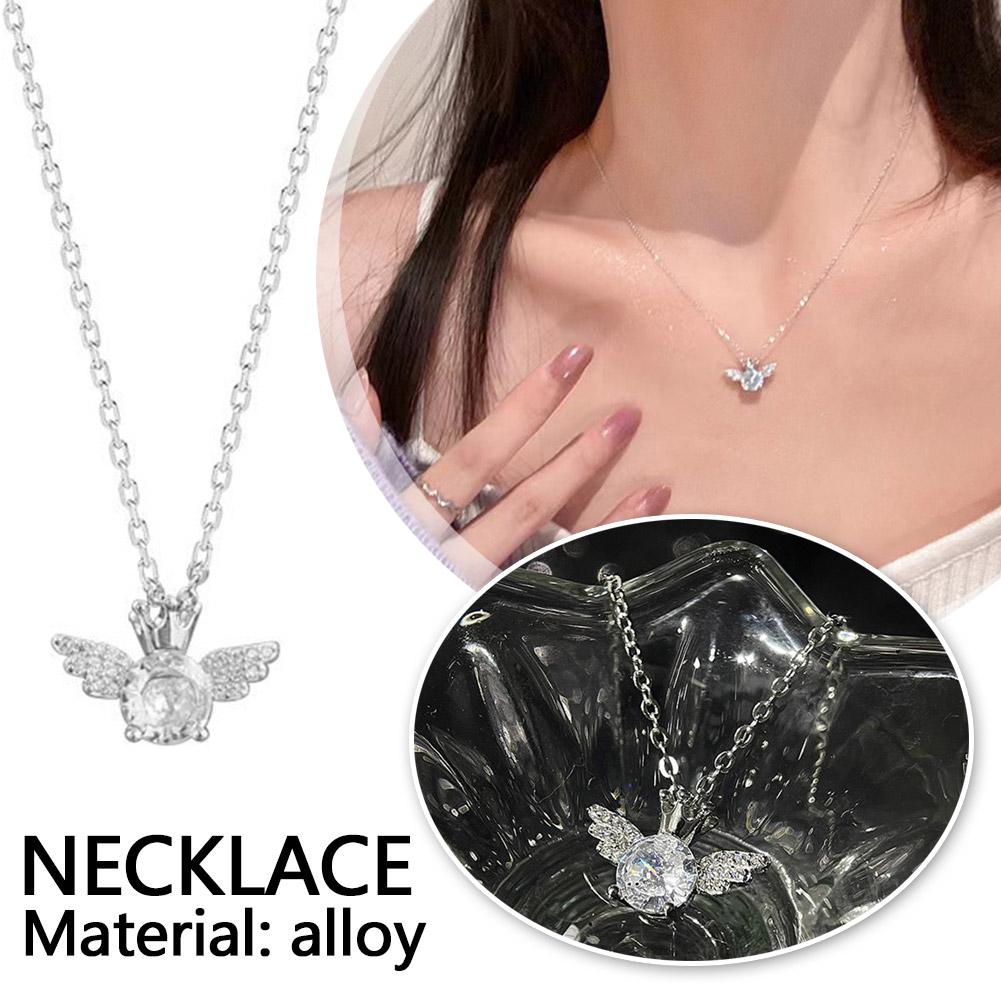 New Fashion Women's Sweet Angel Crown Wings Pendant Jewelry Accessory Luxury Clavicle Versatile S8T4