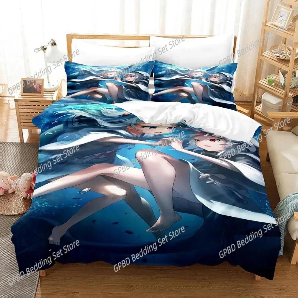 

Gawr Gura Reflect Fanart holoMyth Beding Set 3D Printed Suitable for Bedrom Soft Duvet Cover Set With Pilowcases Children Kids Home Textile 120*200cm Single