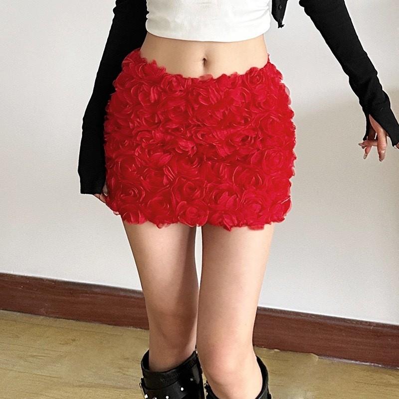 Moda de Discoteca para Mujer Minifalda con Estampado Floral 3D y Tejido Elástico para Uso Casual