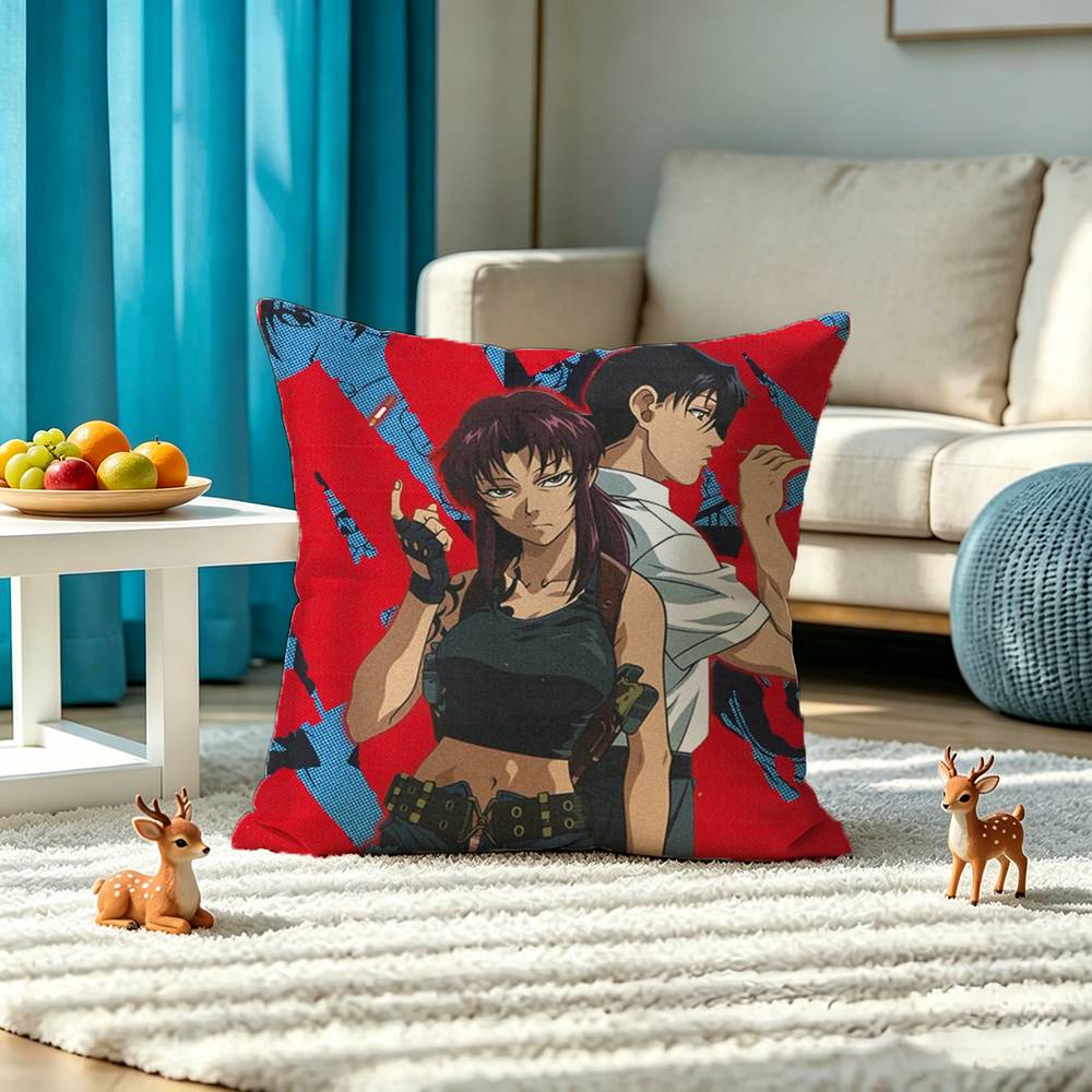 Black -L-Lagoon ANIME Square Double-Sided printed Pillow Case Bedroom Bedside Pillow Sofa Cushion Cover