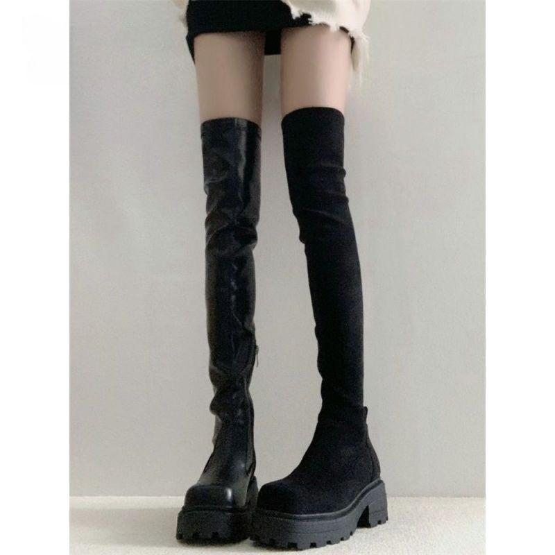 Sugar Cube Thin Boots Women's 2025 New Knight Boots Autumn and Winter Boots Tall Boots Thick-soled Heightening Knee Boots