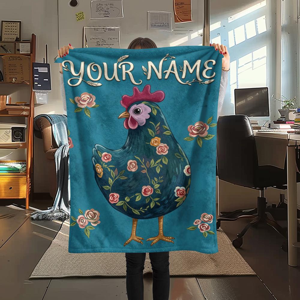 1PC Custom Name Chickens Polka Dots Patterned Flannel Blanket Suitable For All Seasons for Home Decor Warmth and Comfort Gifts Holiday Present_lx