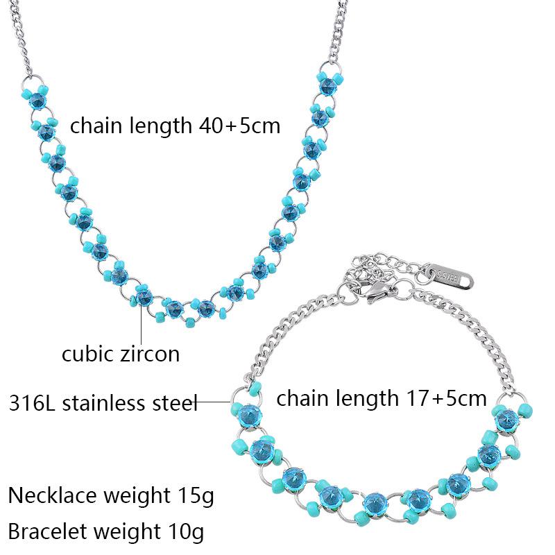 Titanium Titanium Steel Blue Rice Beadsloga Clavicle Chain