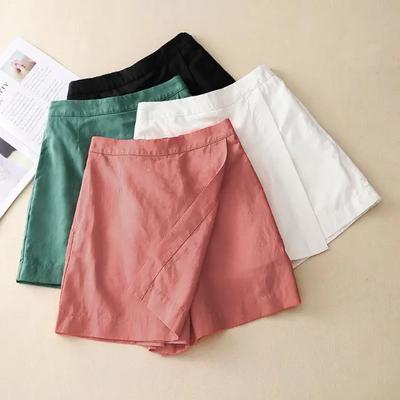Damen Sommer Einfarbig Vintage Unregelmäßiger Hosenrock Hohe Taille Schlank Bequem Lässige Shorts