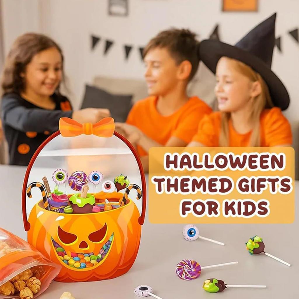 Halloween Pumpkin Candy Bucket Plastic Candy Container Trick Or Treating Baskets For Kids Trick Or Treating Supplies
