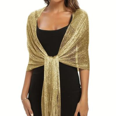 Long Metallic Scarf Shiny Party Evening Dress Scarf Elegant Bridal Wedding Wrap