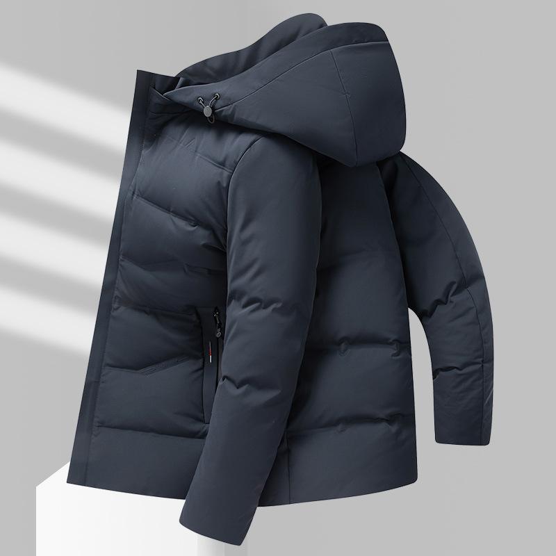 Herren Daunenjacke mit Kapuze für den Winter im neuen Stil für Männer mittleren Alters, einfache, lässige, warme, lockere Daunenjacke für Männer