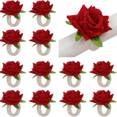 12PCS Napkin Holders Napkin Rings Rose Napkin Rings Artificial Flower for Dining Table Setting Table Napkin Buckles Serviette Rings Buckle for Party