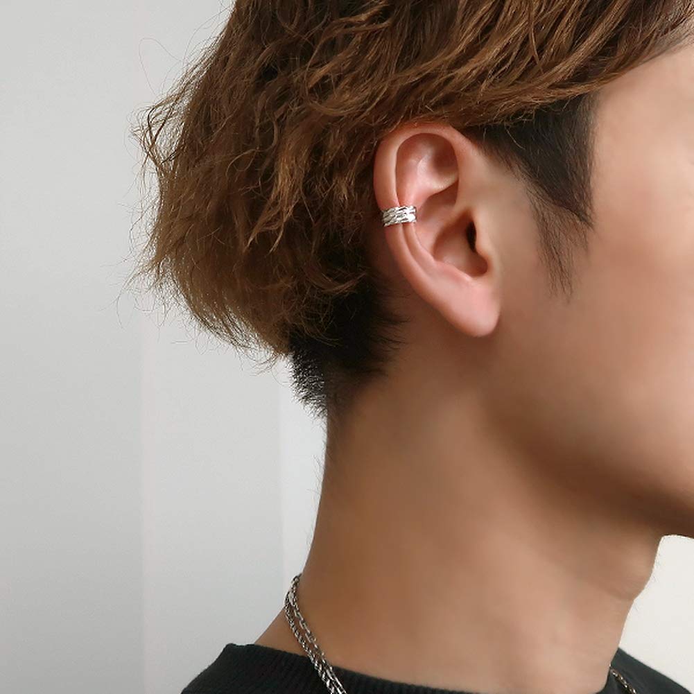 Shinjuku Gin no Kura Hammered 5.5mm Slim Silver 925 Ear Cuff (Single Ear) - Simple Non-Pierced Earrings