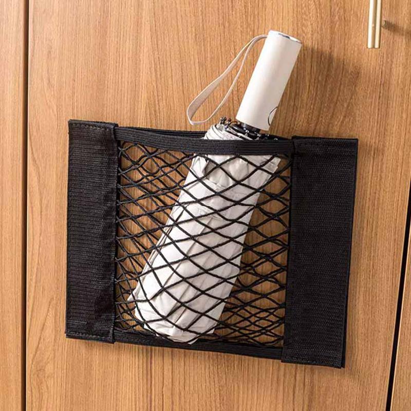 Filet de rangement pour porte d'armoire de cuisine, sac adhésif pour articles divers, pochette élastique avec ruban de fixation en nylon, organisateur de voiture